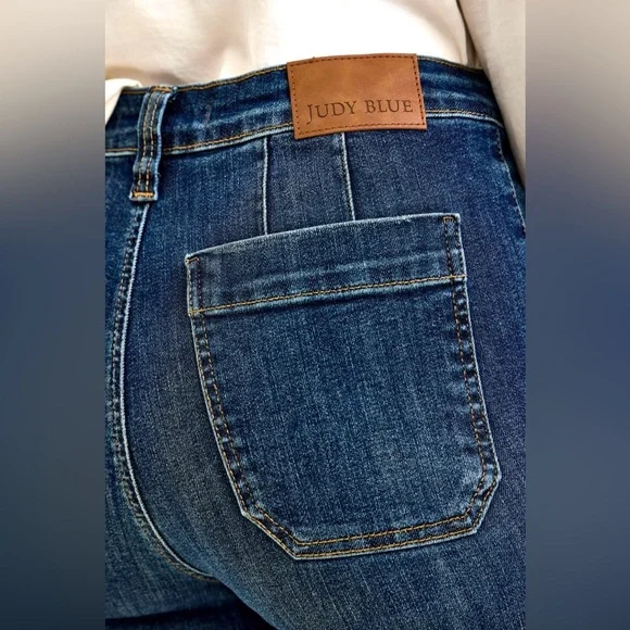 Judy Blue High Waist Wide Crop Utility Jeans with Patch Pocket - Picture 7 of 7